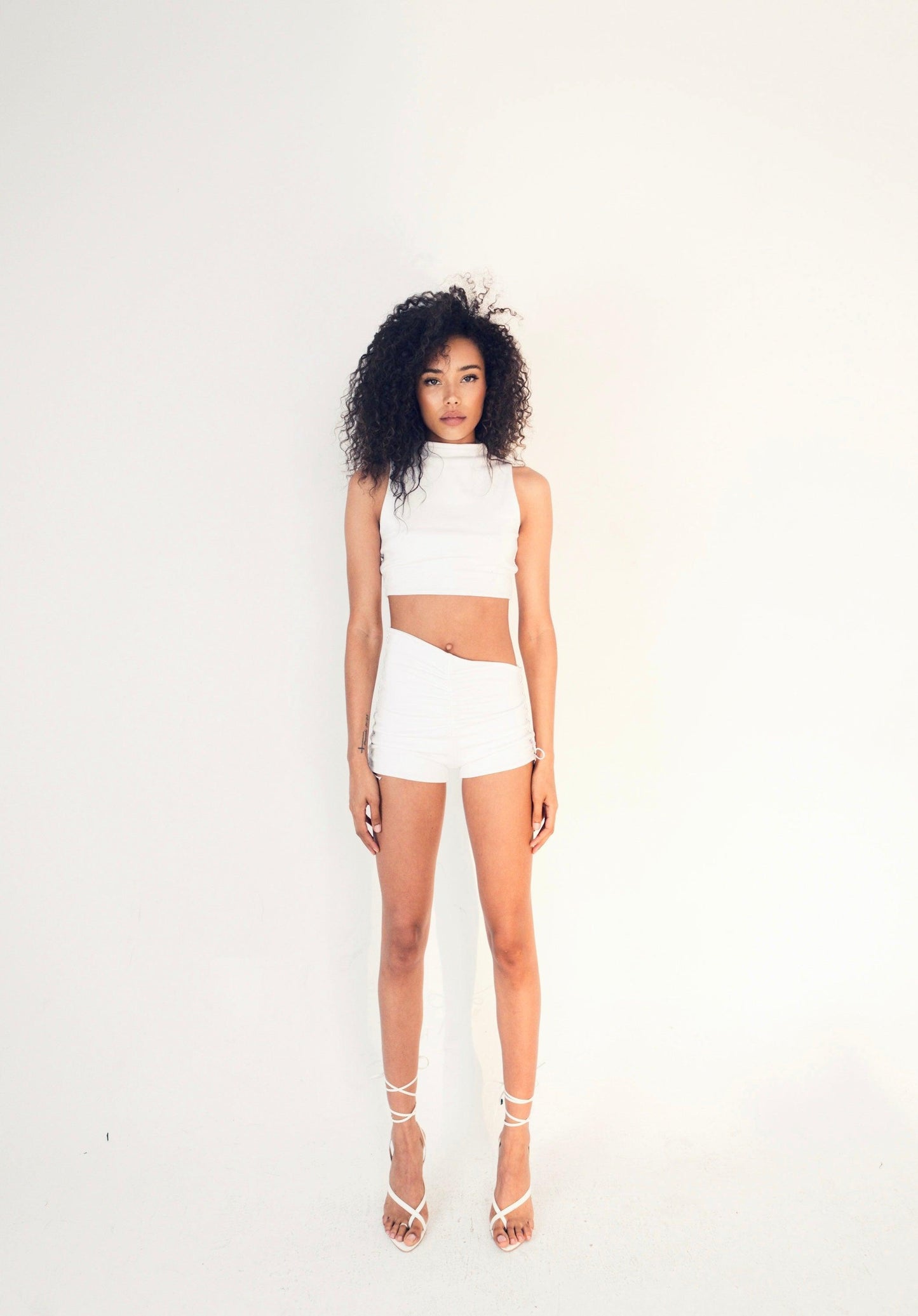 ΑSYMMETRIC COTTON RUCHED SHORTS - SIREN THE BRAND