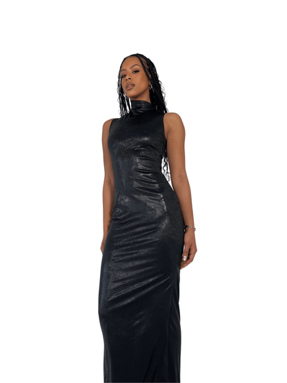 ASYMMETRIC TURTLENECK LACE UP DRESS - SIREN THE BRAND